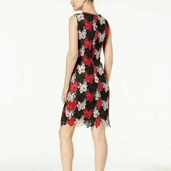 New Calvin Klein Elegant BLACK/RED Floral Lace Sheath Dress Petite size 2P - Picture 2 of 2